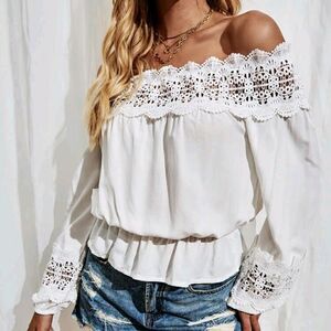 Lace Trim Off Shoulder Peplum Top